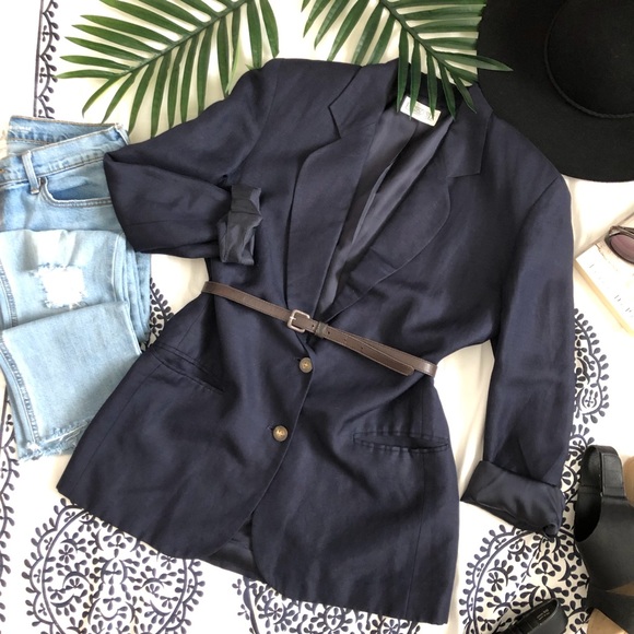 Lands' End Jackets & Blazers - Lands End linen blend navy blazer. Size 8